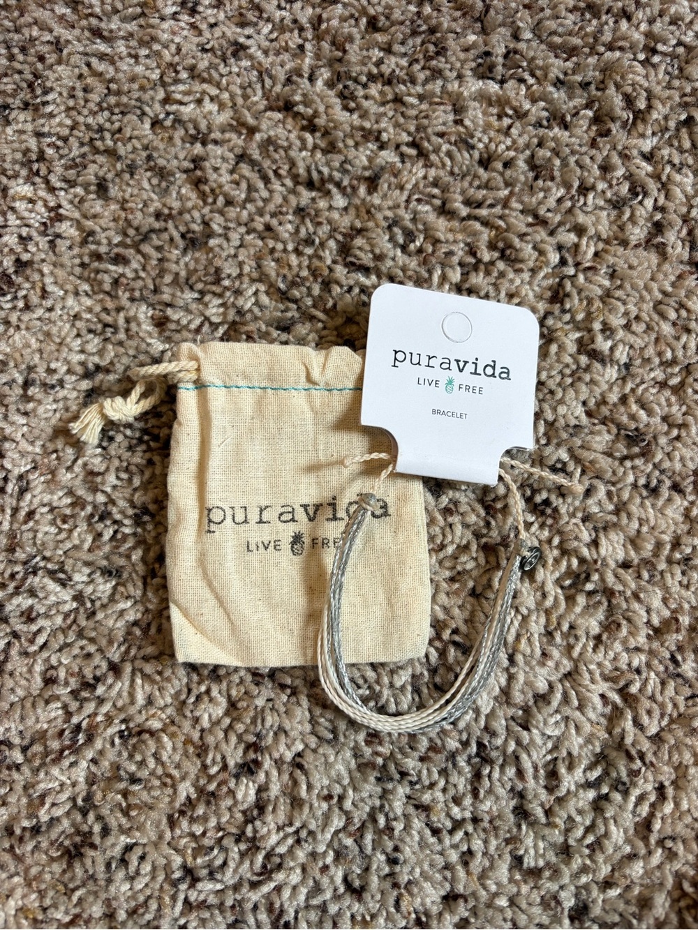 Pura Vida Beige and Silver Braided Kids Bracelet